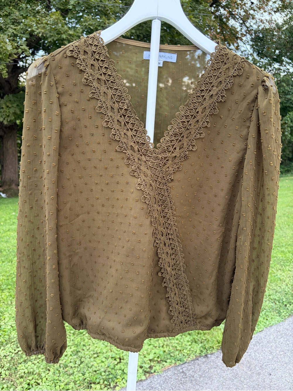 Olive Green V Neck Lace Blouse - Women